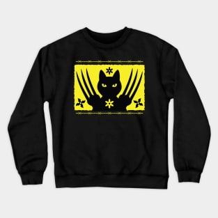 BLACK NINJA SAMURAI CAT WITH LONG SHARP CLAWS AND SHURIKENS T-Shirt Crewneck Sweatshirt